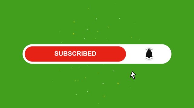 Animated you tube subscribe button and notification bell with mouse cursor click on green screen chroma key background, for creators
