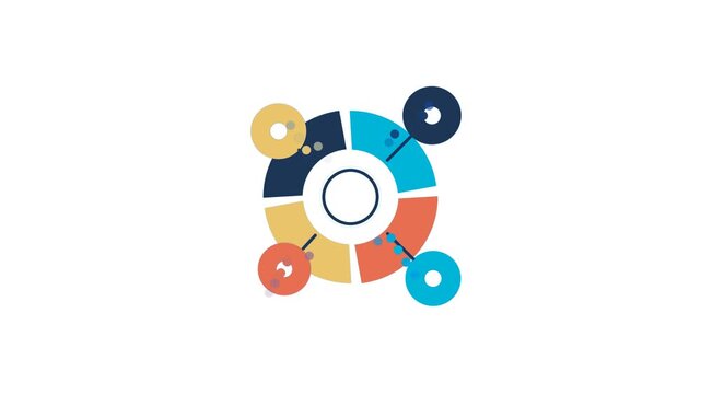 Colorful animated infographic circular chart diagram with pulsing nodes and data flow motion animation