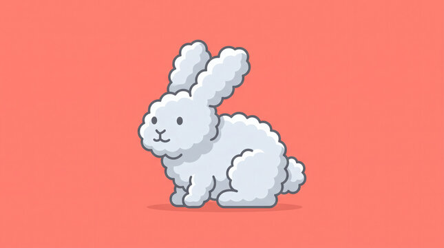 Rabbit made of clouds sitting on coral background