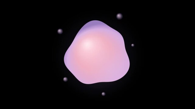 Soft purple liquid blob morphing with floating particles on a dark