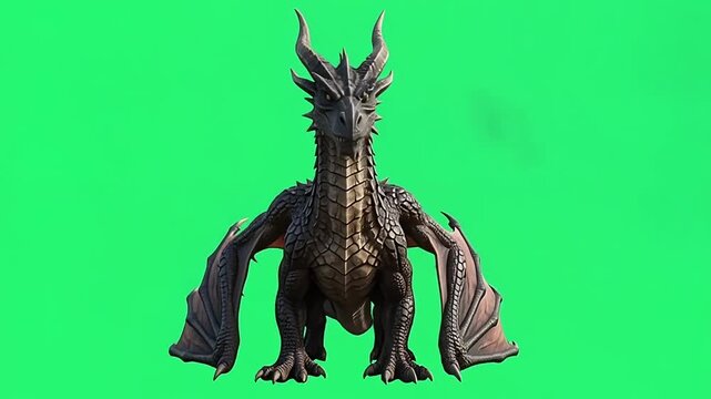 Ancient dragon on green screen background.
