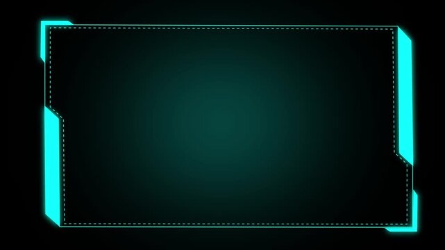 Technology frame animation displays futuristic borders across dark space. Digital interface data guides technology frame. Modern consoles operate with active frame.