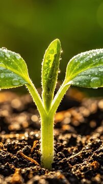 A Time-Lapse Journey of a Seedling's Growth: Witness Nature's Resilience and Transformation from Seed to Sprout in the Warmth of Sunlight and Moist Earth
