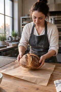 Baker Holding Fresh Artisan Bread