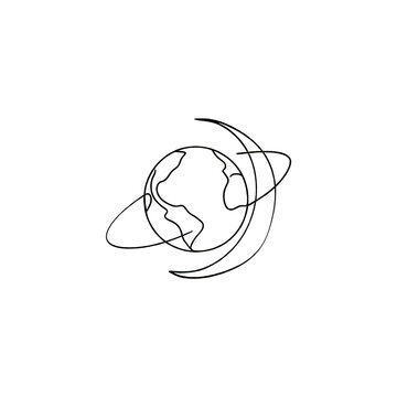 Hand Drawn Earth Planet with Orbit Ring Line Art
