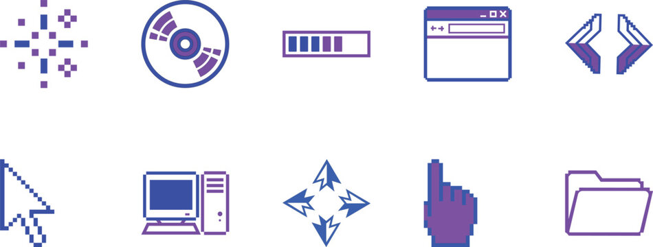 Blue Outline Computer and Digital Technology Icons Collection