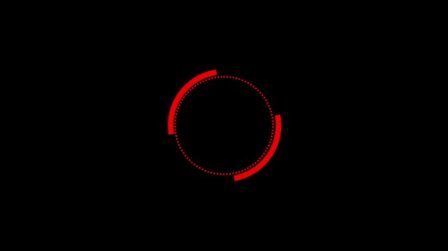 Loading indicator animation displays circular buffering tracks on dark. Software processing data updates on loading indicator. Waiting verification runs on indicator.