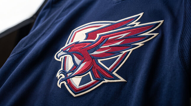 NHL team logo embroidered on blue sports jersey  