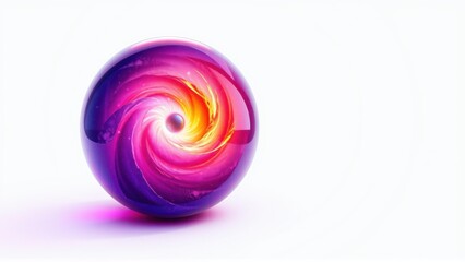 Fototapeta premium Vibrant sphere displays swirling galaxy patterns. Pink, purple, orange hues create cosmic effect. Smooth surface reflects light beautifully.