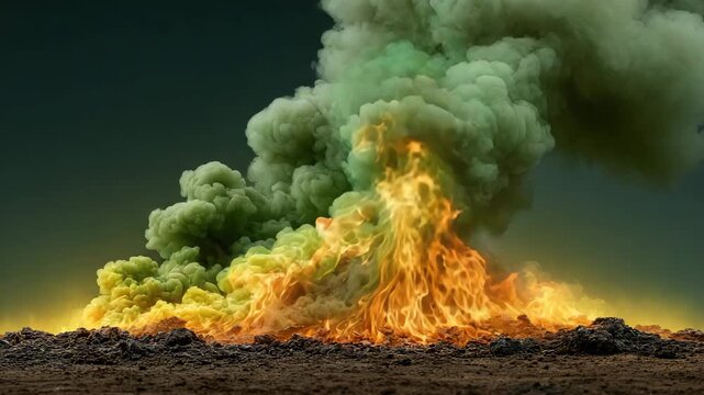 Lime Green Fire Fan in Olive Smoke Abstract Background