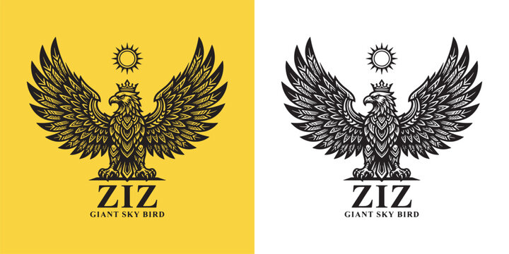 Ziz Giant Sky Bird Crowned Royal Mythological Creature Emblem