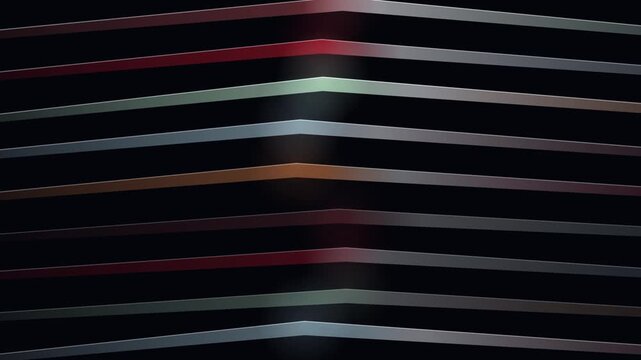 Looping abstract multicolored horizontal lines on a dark background form a sleek geometric pattern