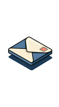 Isometric vector illustration of a sealed blue envelope with a postage stamp