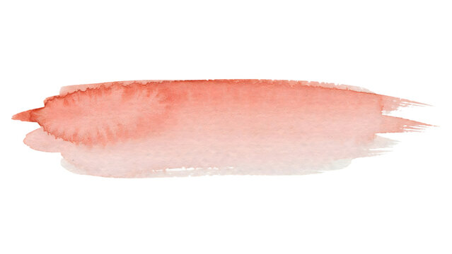 A single horizontal brush stroke of soft coral pink watercolor paint on a solid black background, for artistic textures