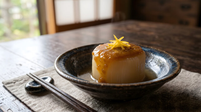 柚子を添えた大根の味噌煮