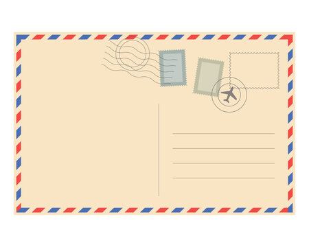 Vintage Empty back of vector airmail postcard template with postage stamps. Ideal for design, card illustration
