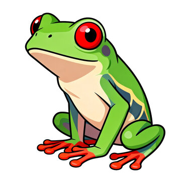 Cartoon Red-eyed Tree Frog Sitting On White Background