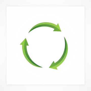 Green circular arrows indicating continuous recycling process on clean background with Recycling symbol two green arrows forming loop against plain white backdrop