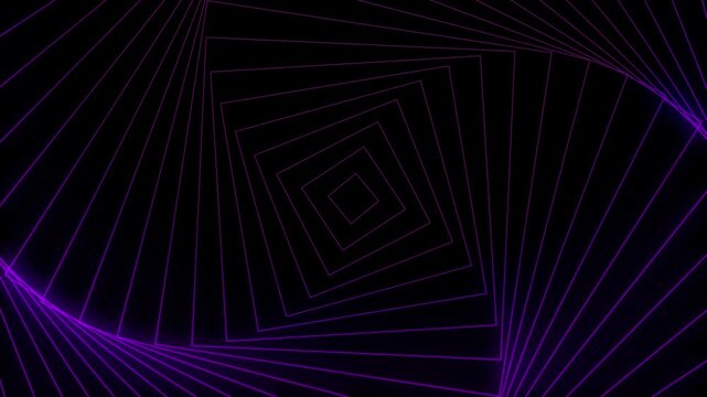 Abstract purple neon lines twisting tunnel loop background