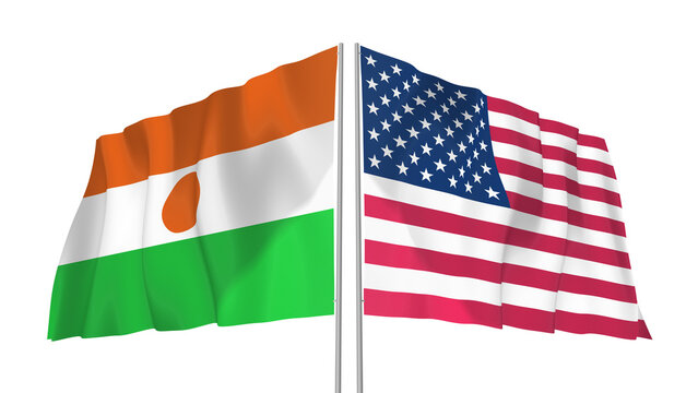 Niger and United States flags waving with transparent alpha png background