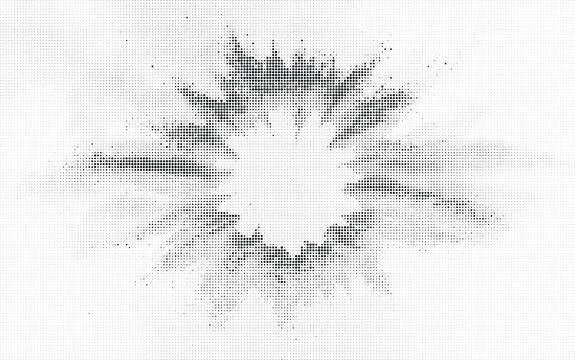 Abstract monochrome halftone explosion effect with radial dot pattern design element