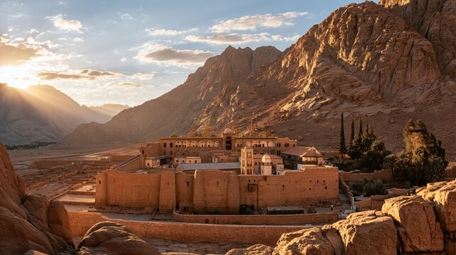 Egypt Sinai Saint Catherine Monastery Historic Landmark at Sunrise