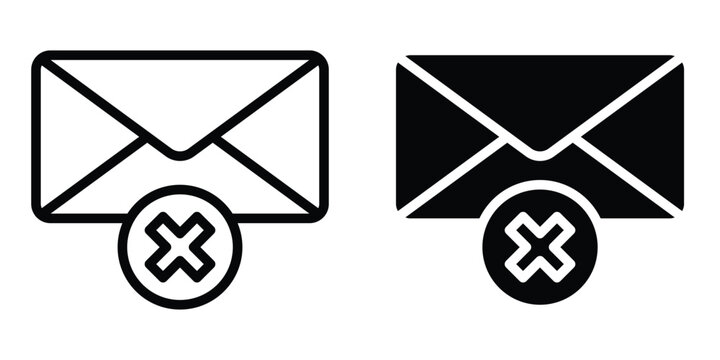 Delete Email Icon Set, Email, Envelope, Cross Mark, Delete, Remove, Message and Mail Management Symbols. Vector Illustration.