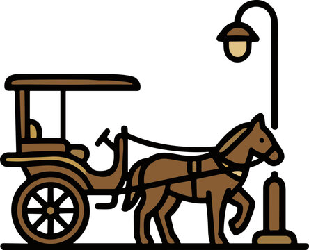 Horse Drawn Carriage with Lamp Post Illustration