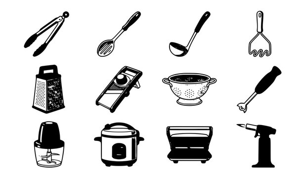 Kitchen Utensils Small Appliances and Culinary Cooking Tools Illustrated Vector Set