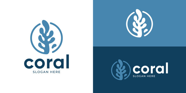 Creative simple coral logo template. Circle shape with abstract coral logo design vector illustration.