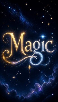 Elegant glowing magic typography with cosmic starry background for