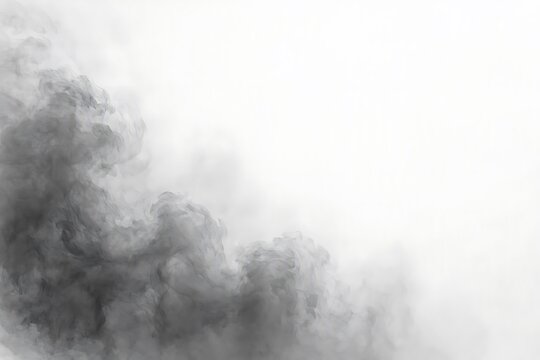 Abstract background texture featuring soft grey smoke or steam plumes swirling elegantly on a clean white isolated surface for creative design projects