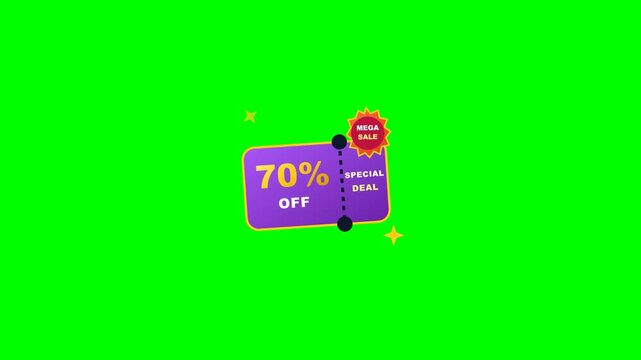 Seventy percent off discount banners on green screen background