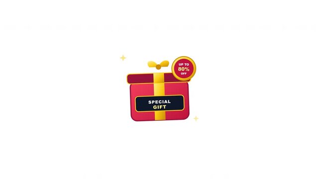 Red gift boxes featuring eighty percent off discount offer badges