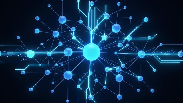 glowing blue network nodes glowing lines tech background cyber sphere data