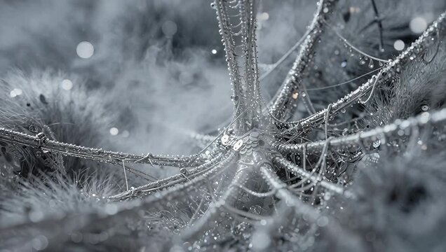 Delicate Silver Spider Web Glimmering in the Mist