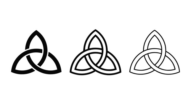 Vector illustration of triquetra symbol set, celtic trinity knot design elements on a transparent background