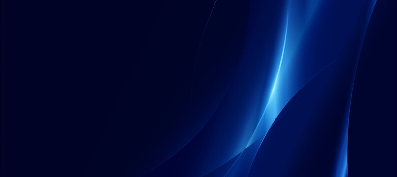 Modern Technology Banner With Blue Curved Lines On Dark Background