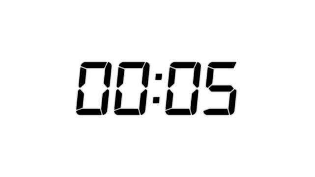Digital led timer display counting up, black seven-segment numbers on white background, for time tracking