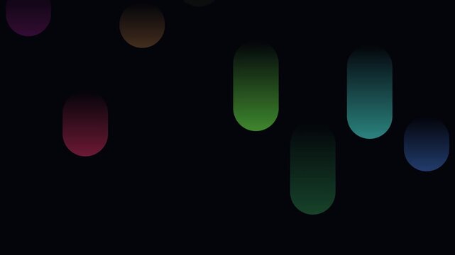 Dark backdrop features multiple softly glowing multicolored rounded oblong shapes