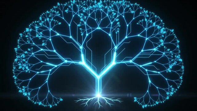 digital tree growing glowing blue data network cyber cybernetics futuristic growth