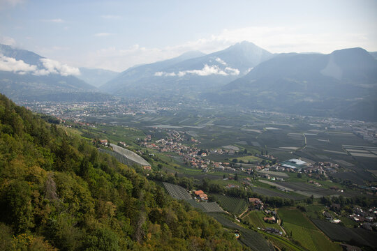 Panoramic view of the Adige Valley from the slopes of Monte San Vigilio in South Tyrol Italy