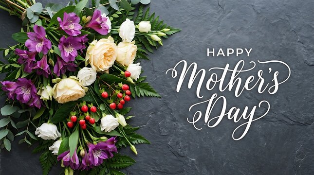 Happy Mothers Day greeting card with a beautiful flower bouquet arrangement