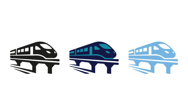 Monorail icon, highspeed train symbol, modern mass transit graphic, futuristic commuter rail silhouette vector design