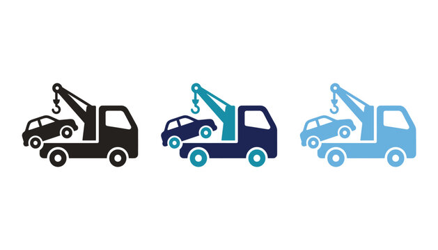 Tow truck icon set with different color variations
