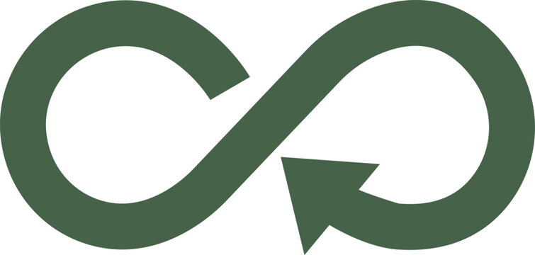 Green infinity recycle loop arrow vector illustration, sustainable ecology protection and environmental conservation process symbol
