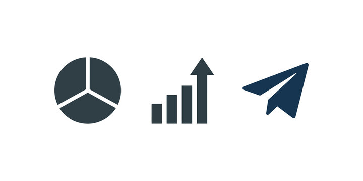 Business analytics and communication icons with chart and paper plane.