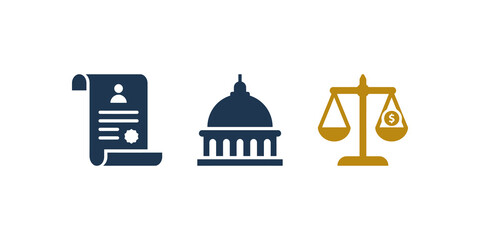 Government legislation and legal justice flat icons on transparent background. © SAJID