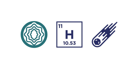 Abstract circular frequency wave hydrogen element and falling meteor icon. © SAJID