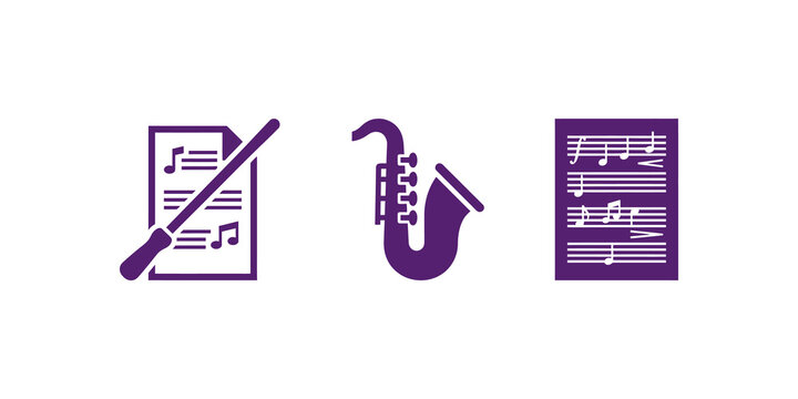 Conductor baton sheet music and saxophone isolated on transparent background.
